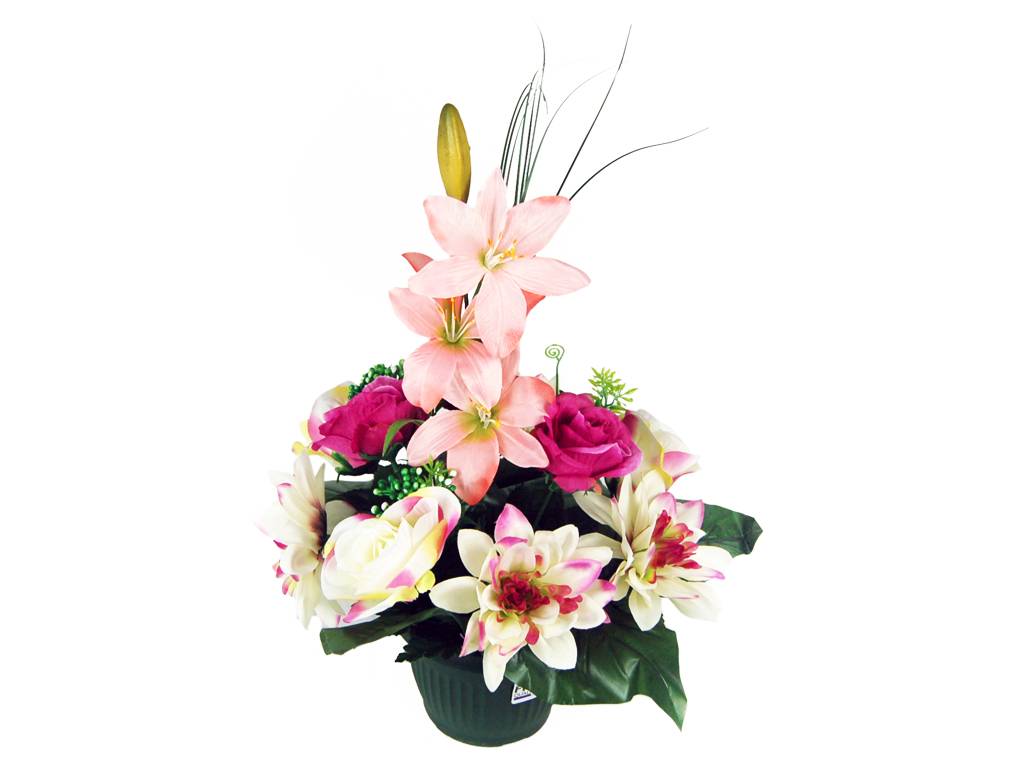 Sans Marque - Sardeco - Ramo de zinnias rosas y lirios artificiales H.44 cm