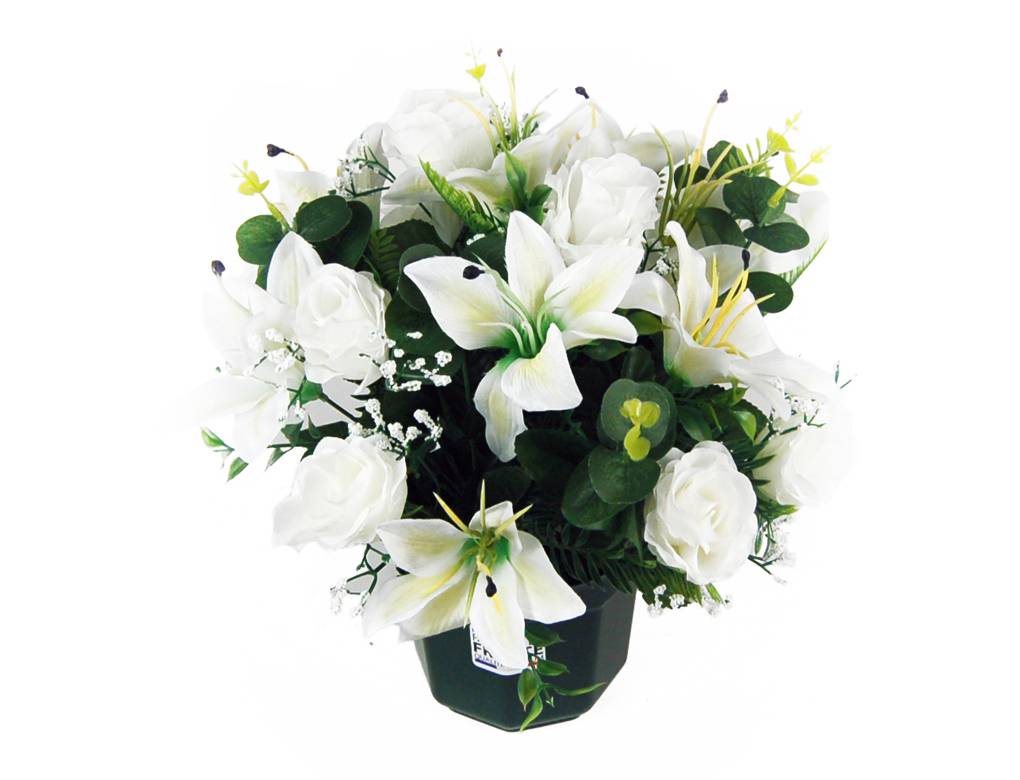 Sardeco - coupe de roses et lys blancs artificiels H.38 cm