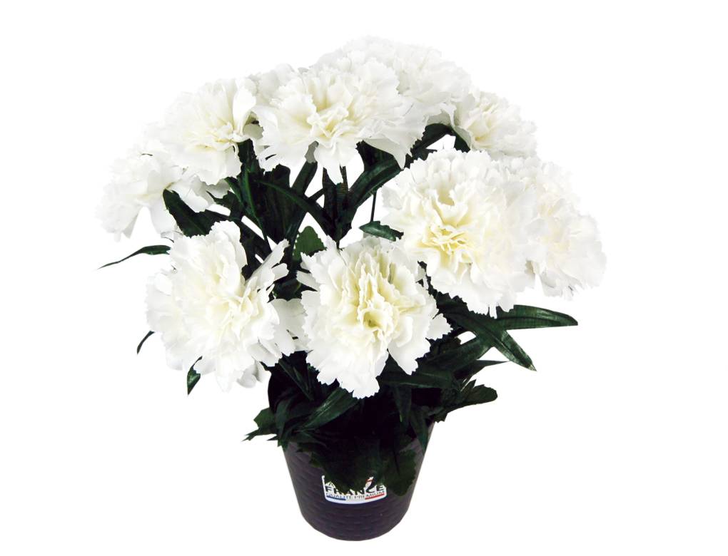Sardeco - Coupe de fleurs artificielles œillets blancs H.36 cm