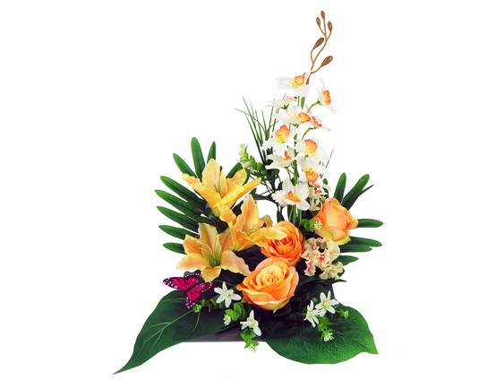 Sardeco - Plateau de fleurs artificielles variées oranges H.45 cm