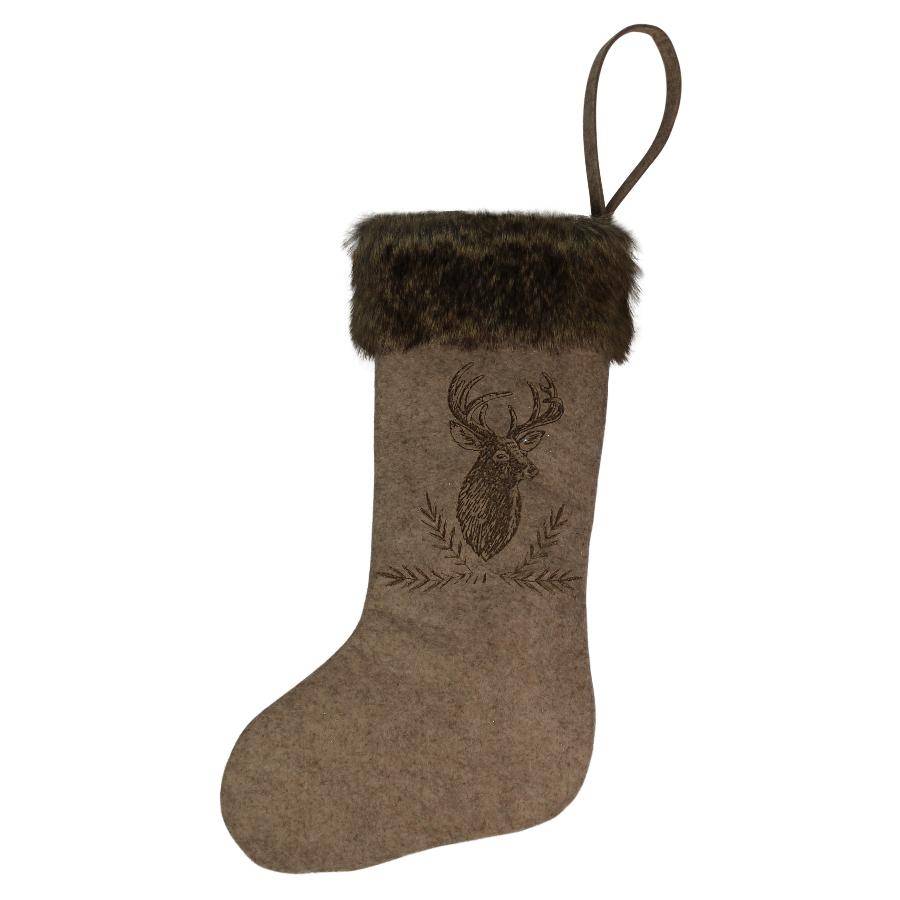 Peha - Chaussette Noël renne feutre 45cm marron
