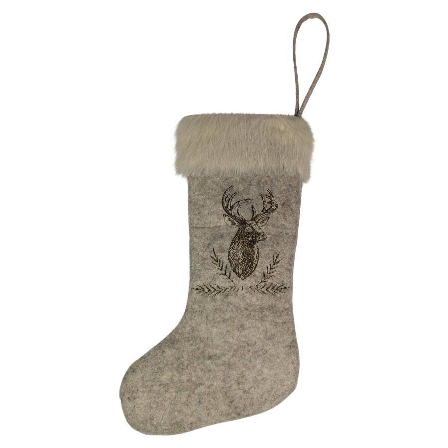 Peha - Chaussette Noël renne feutre 45cm taupe