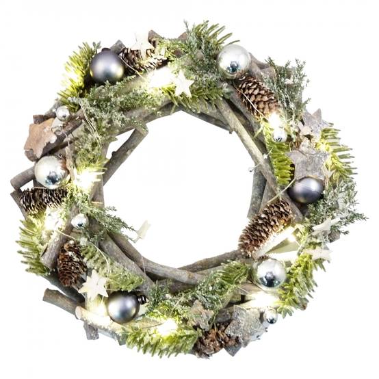 Peha - Couronne de Noël avec étoiles pommes de pin LED Ø.30 x l.7 cm