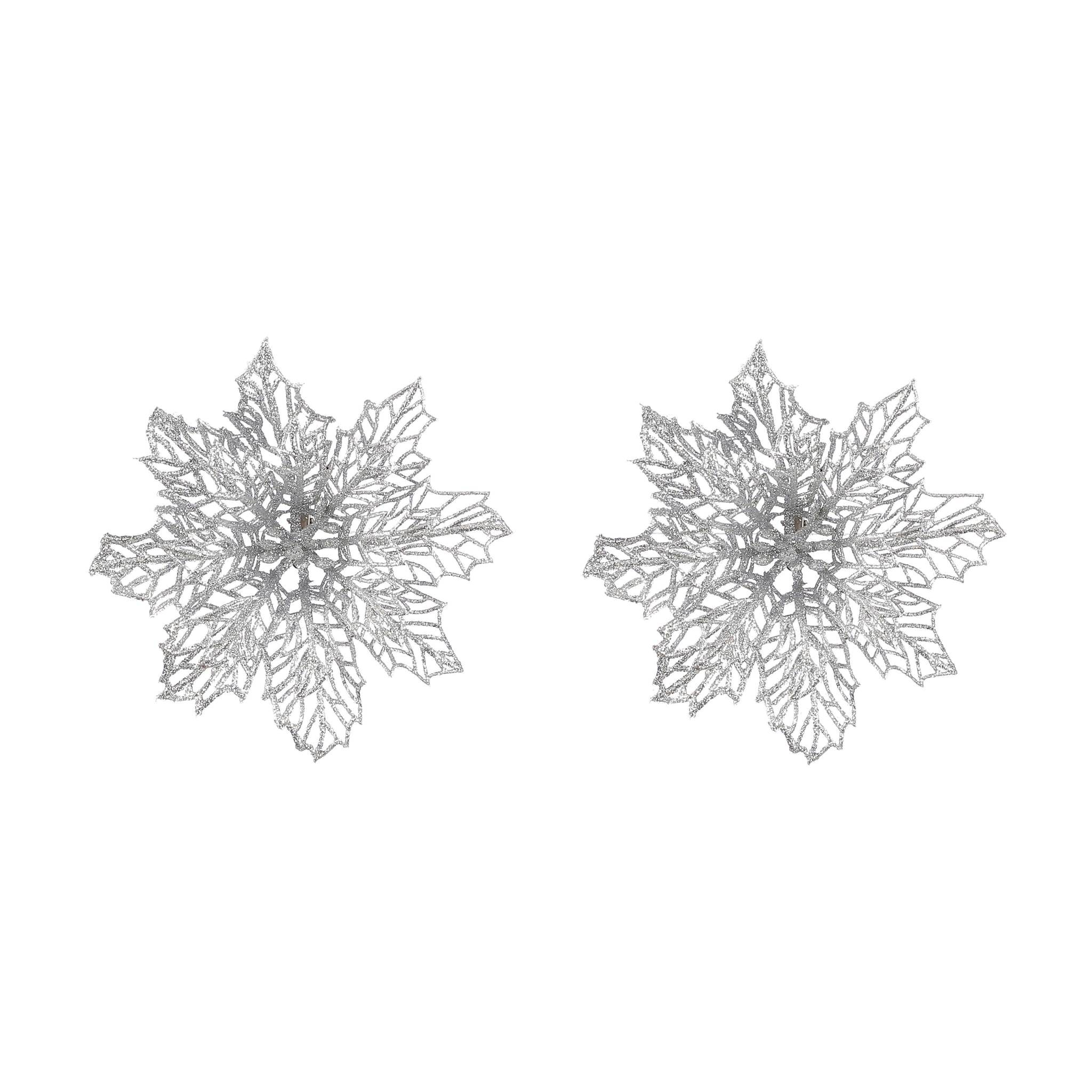 Clip poinsettia argent 2 pieces -pvc/pe-Argent- h3xd13,5cm