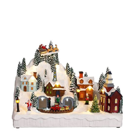 Hiver village Fonc.sur batt -polyresin-Multicol- l31,5xw17xh23cm