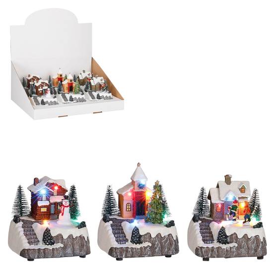 House church 3 Ass disp Fonc-poly-Multicol- 10,5xw10xh11,5cm