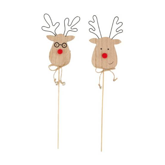 Pic en bois Cerf de Noël - L.11 x l.1 x H.38 cm