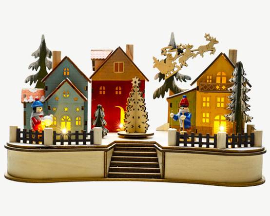 Blachere Illumination - Village en Bois LED animé piles/secteur L.30 x l.16 x H.18 cm - Image 1