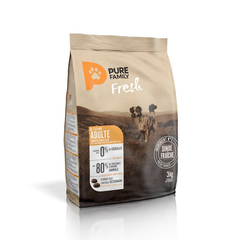 Pure Family Fresh - Croquettes chien de taille moyenne sans céréales dinde 3kg - Pure Family Fresh