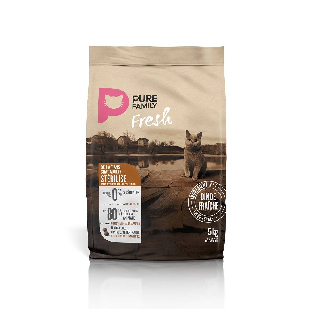 Pure Family Fresh - Croquettes chat stérilisé sans céréales à la dinde 5kg - Pure Family Fresh
