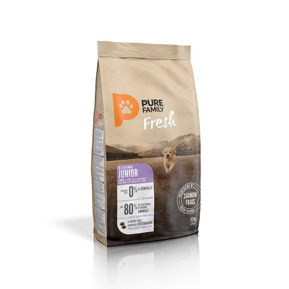 Pure Family Fresh - Croquettes chiot grande taille sans céréales saumon 12kg - Pure Family Fresh