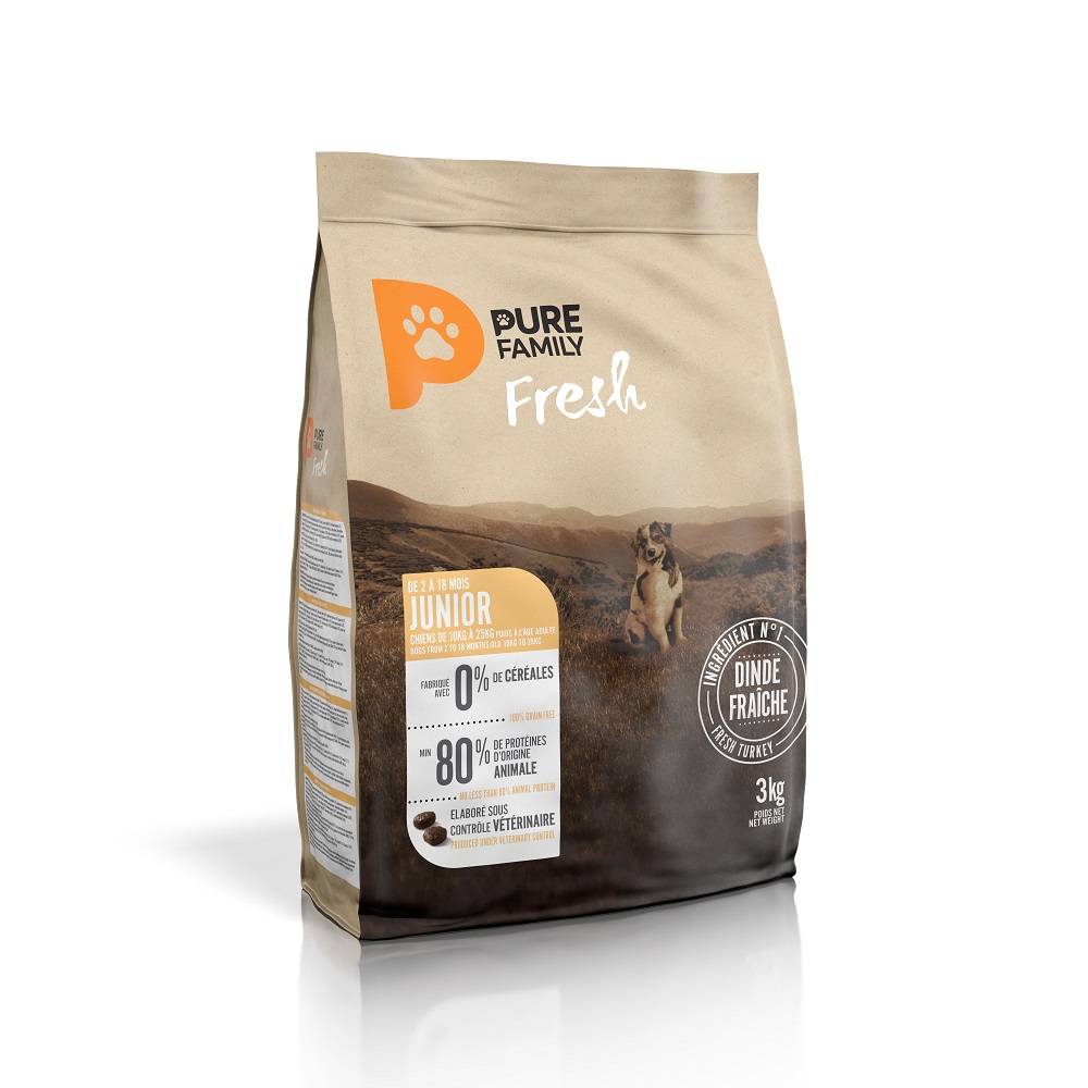 Pure Family Fresh - Croquettes chiot taille moyenne sans céréales dinde 3kg - Pure Family Fresh
