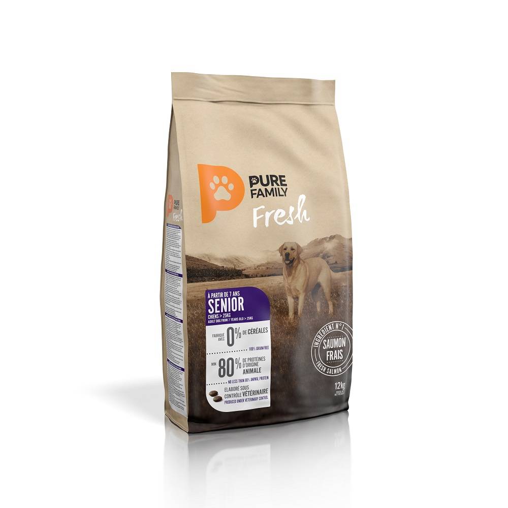 Pure Family Fresh - Croquettes chien senior grande taille sans céréales saumon 12kg - Pure Family Fresh