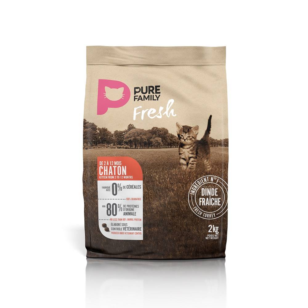 Pure Family Fresh - Croquettes chaton ou chatte gestante sans céréales à la dinde 2kg - Pure Family Fresh