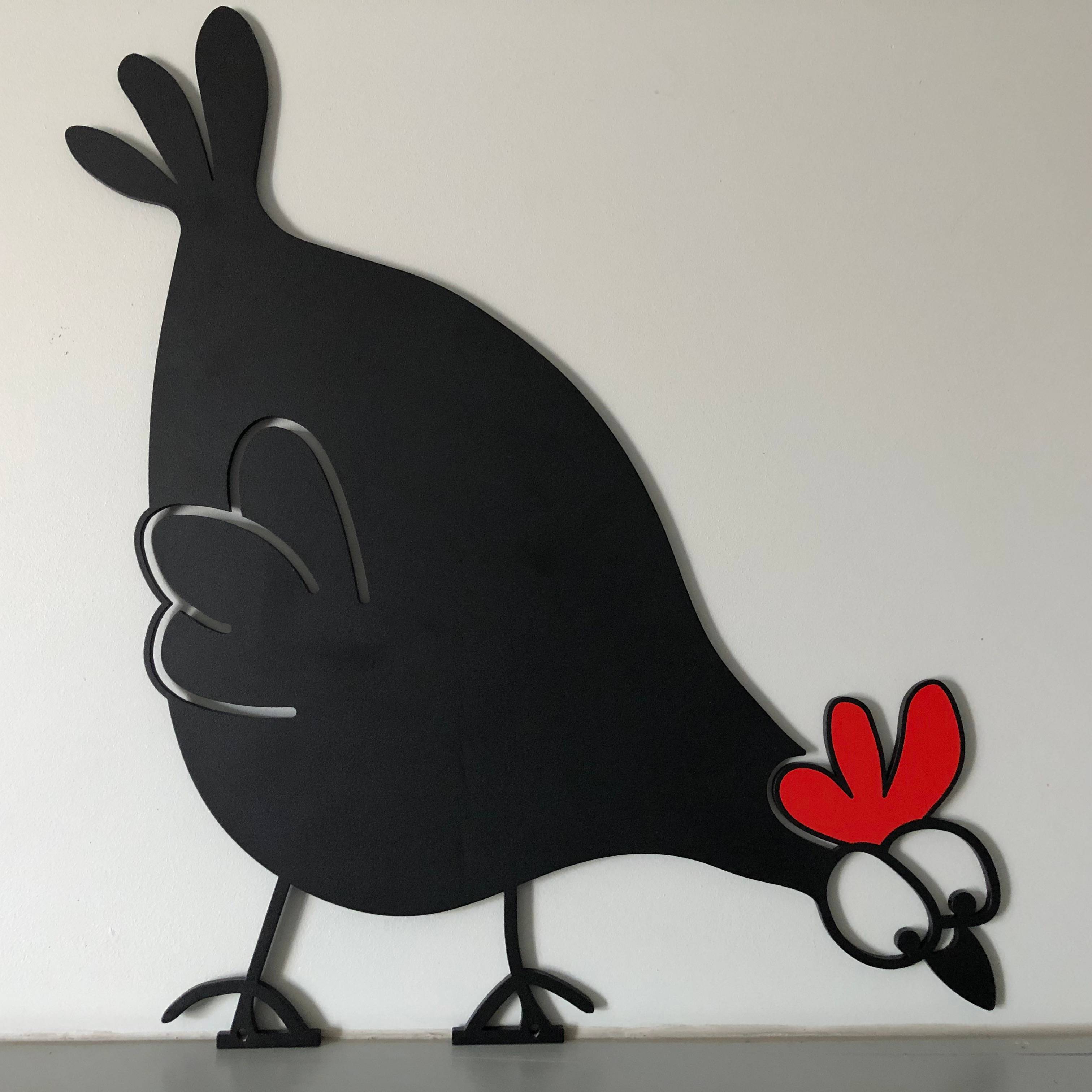 Gallina suzette pequeña negra cresta roja H.45 cm