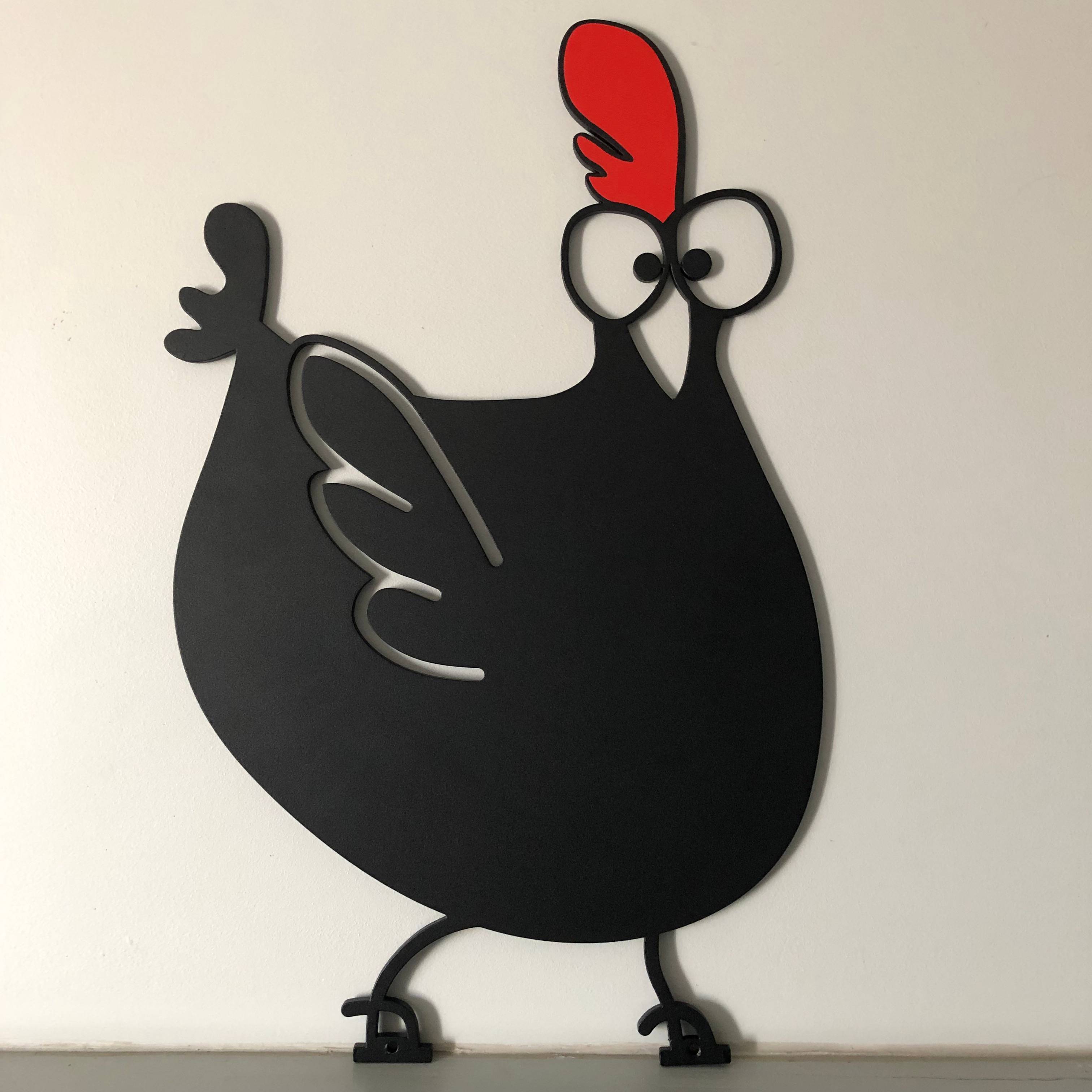 Gallina paulette pequeña negra cresta roja H.45 cm