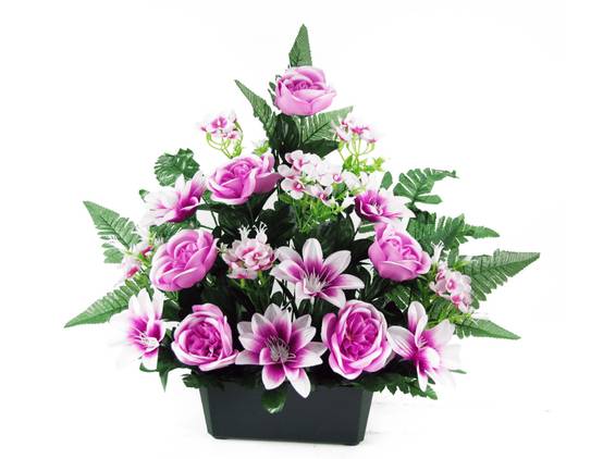 Jardinière de pivoines et fleurs de lotus H.45 cm