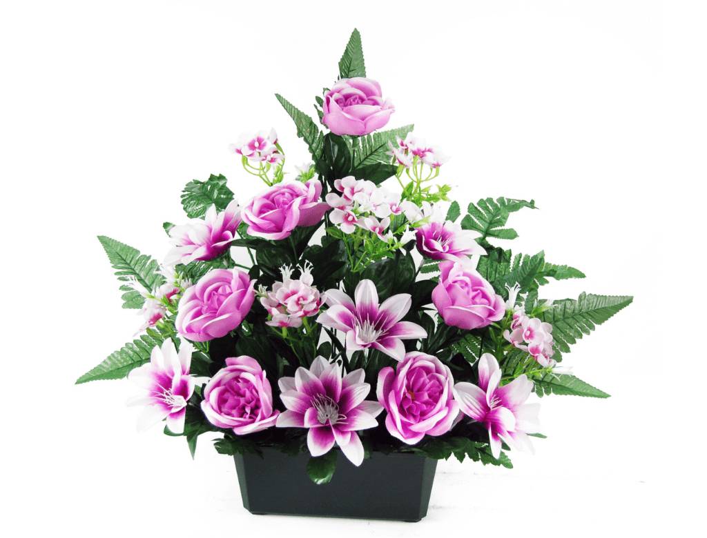 Jardinière de pivoines et fleurs de lotus H.45 cm