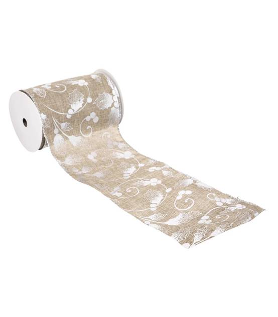 Guirlande de Noël Ruban aspect Lin Houx Argenté 12 cm x 5 m - FEERIC CHRISTMAS - Image 2