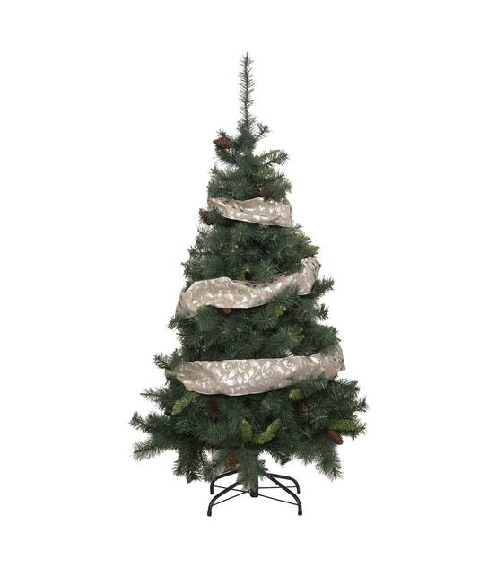 Guirlande de Noël Ruban aspect Lin Houx Argenté 12 cm x 5 m - FEERIC CHRISTMAS - Image 1