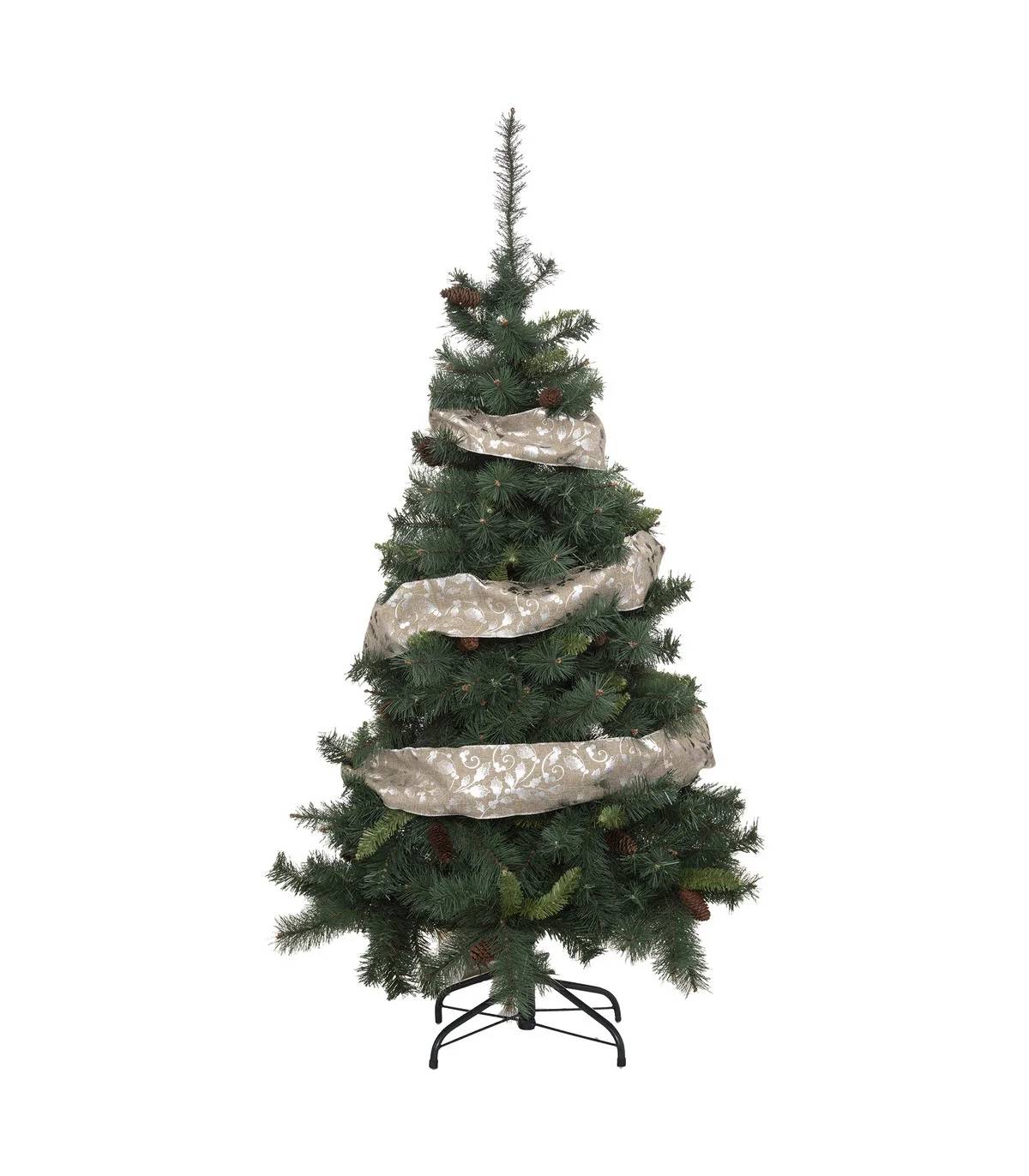 Guirlande de Noël Ruban aspect Lin Houx Argenté 12 cm x 5 m - FEERIC CHRISTMAS