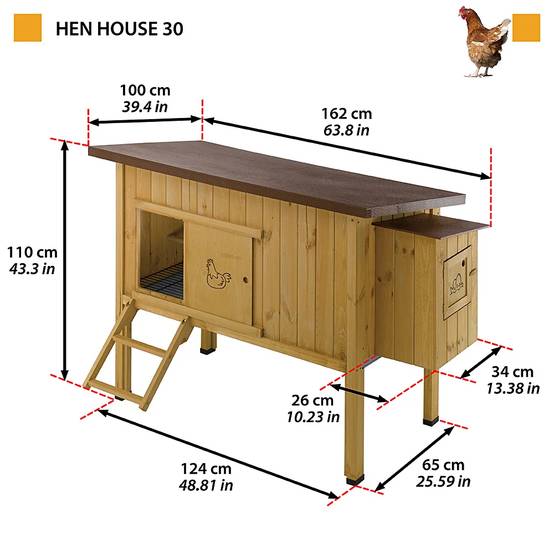 Poulailler hen house en pin nordique marron L.162xP.100xH.110 cm modèle 30 - Ferplast - Image 1