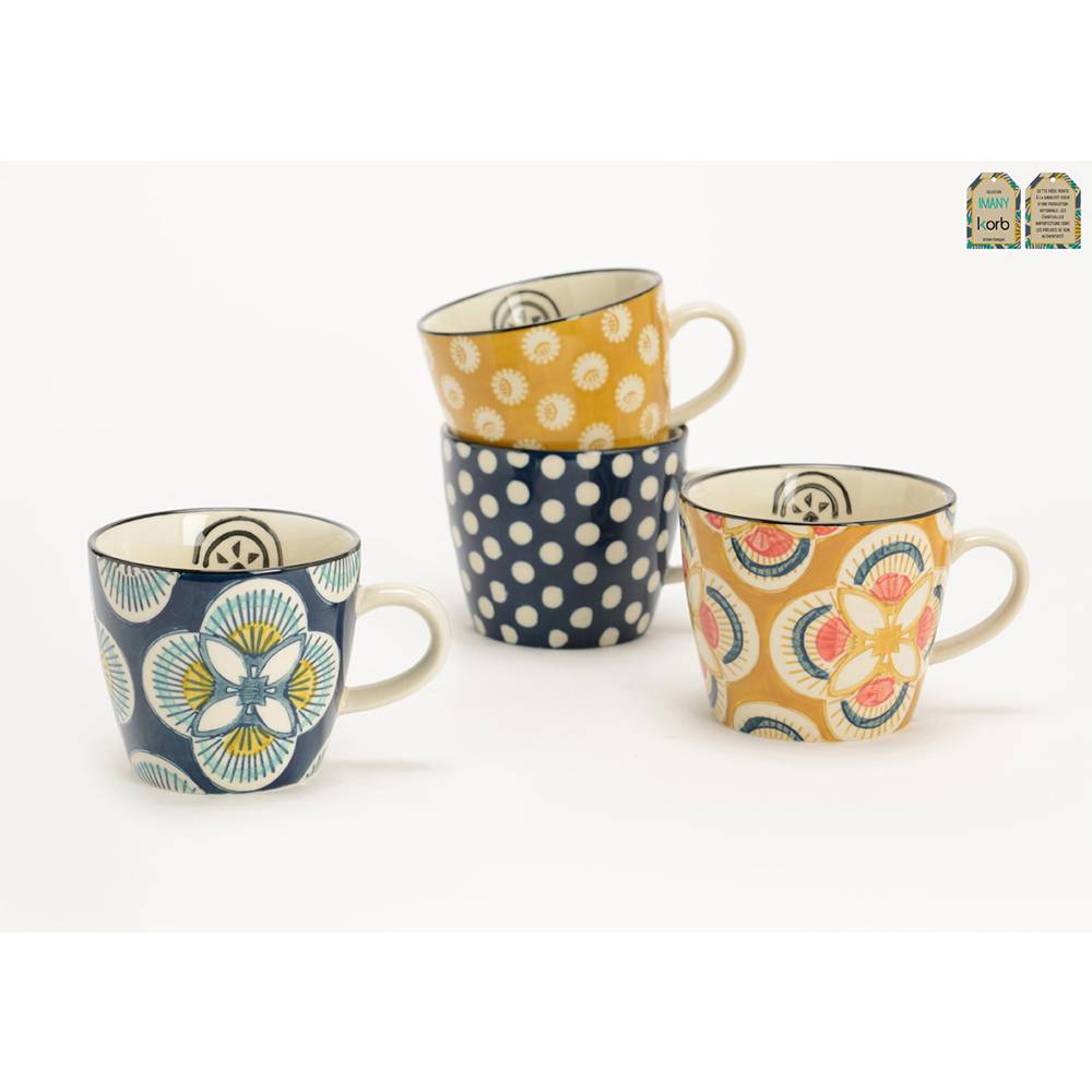 Amadeus - Taza Imany 30 cl lote de 4 gres decorado 12,5 x 9,5 x 8 cm - AMADEUS - Imagen 3