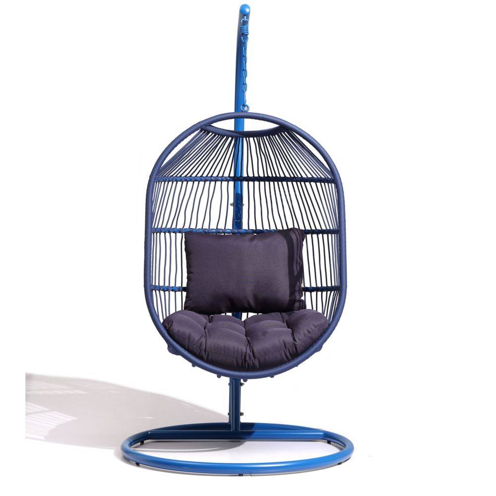 Ecloz - Fauteuil oeuf suspendu de jardin acier cordage bleu Poket ECLOZ