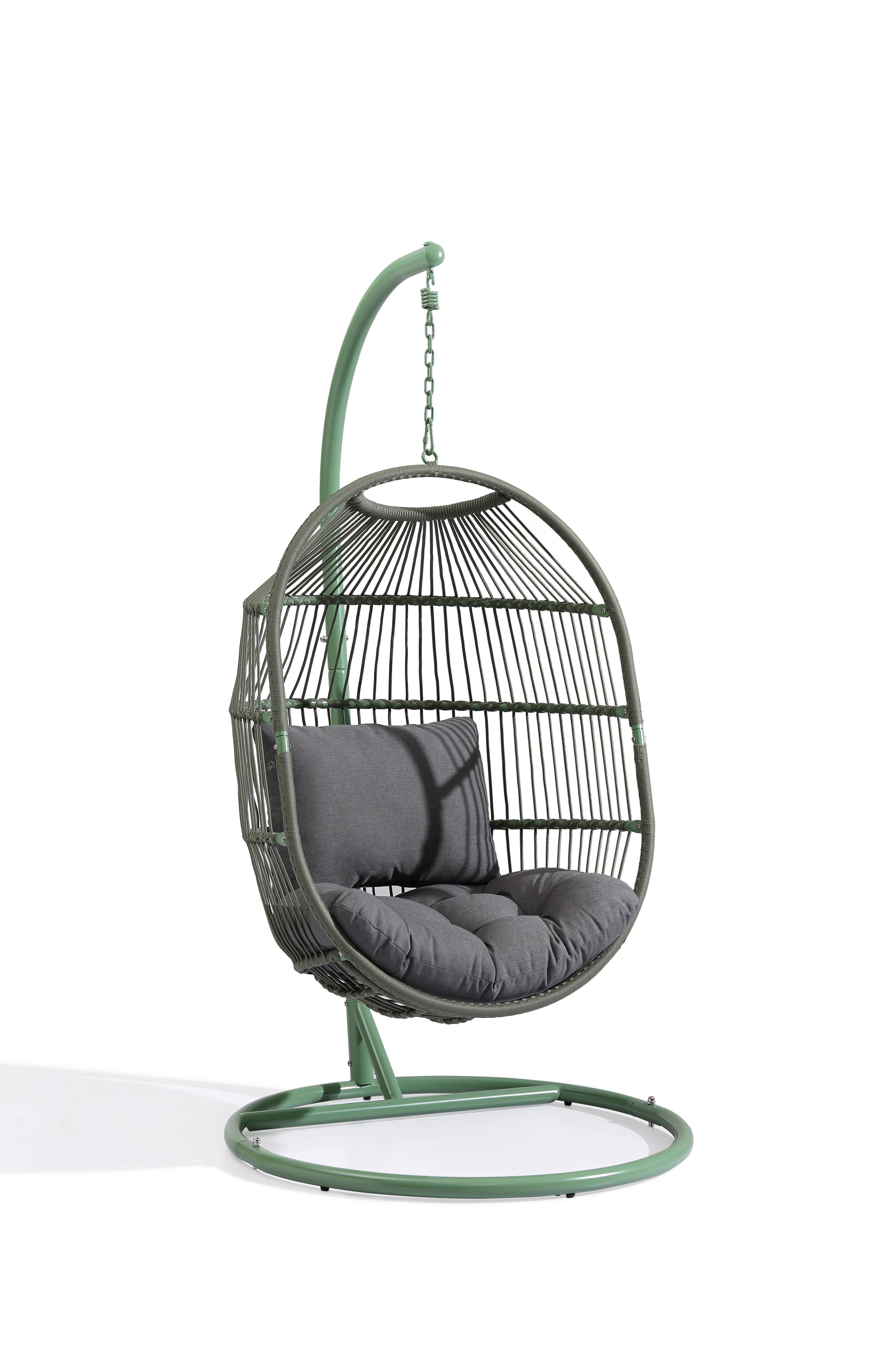 Ecloz - Fauteuil oeuf suspendu de jardin acier cordage kaki Poket ECLOZ - Imagen 4