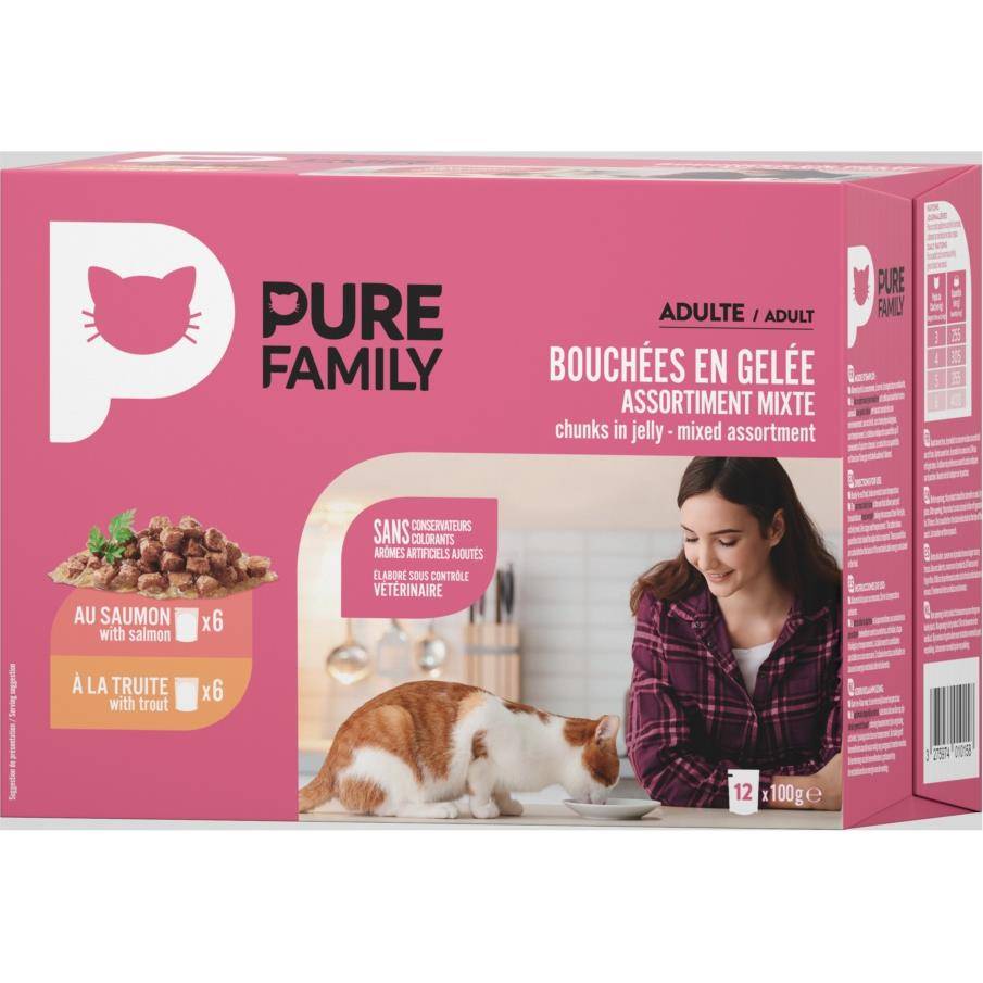 Pure Family - Bouchées en gelée chat mixtes 12 x 100 g - PURE FAMILY