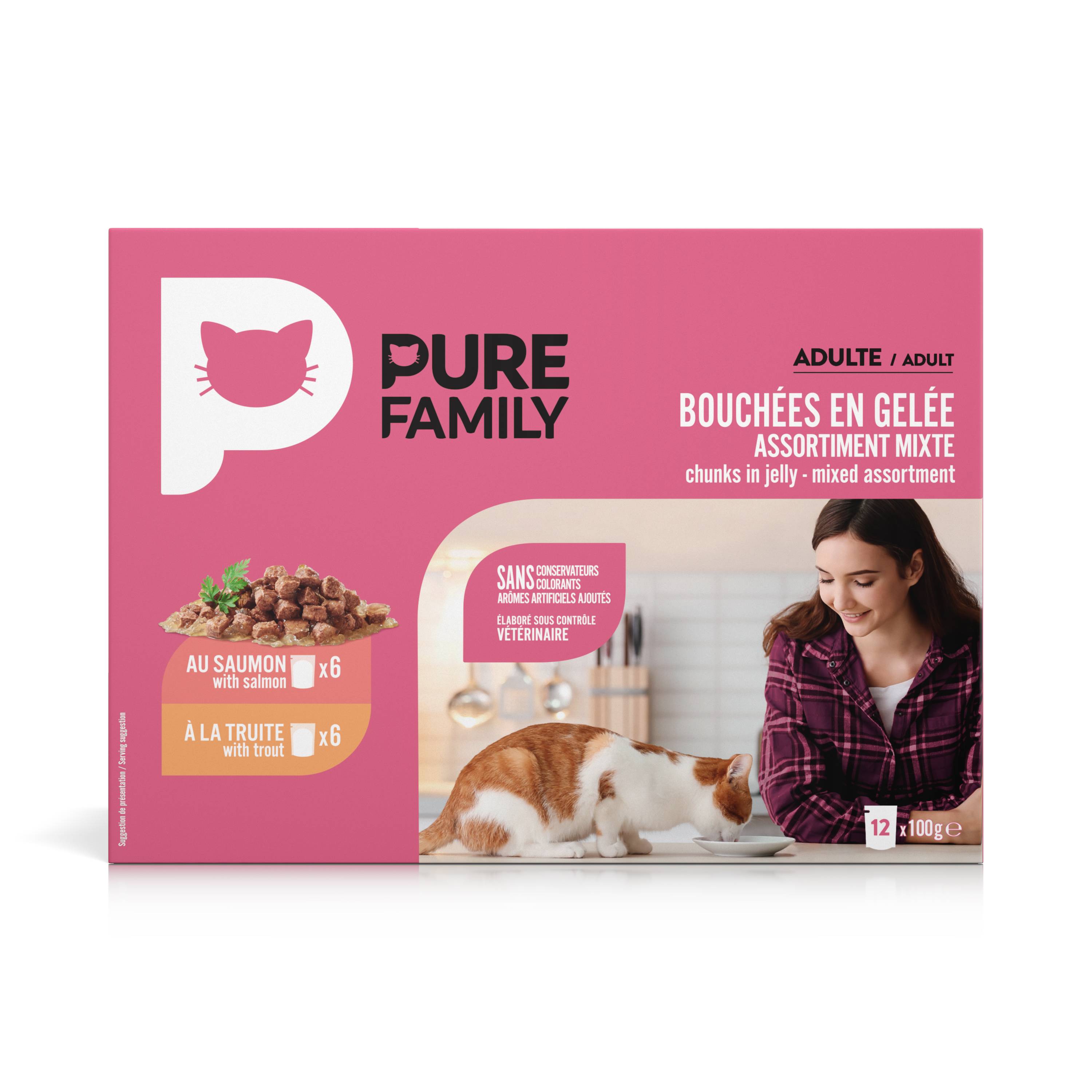 Pure Family - Bouchées en gelée chat mixtes 12x100g - Pure Family - Image 1