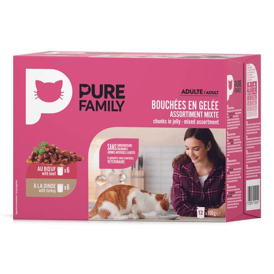 Pure Family - Bouchées en gelée chat bœuf/dinde 12 x 100 g - PURE FAMILY - Image 6