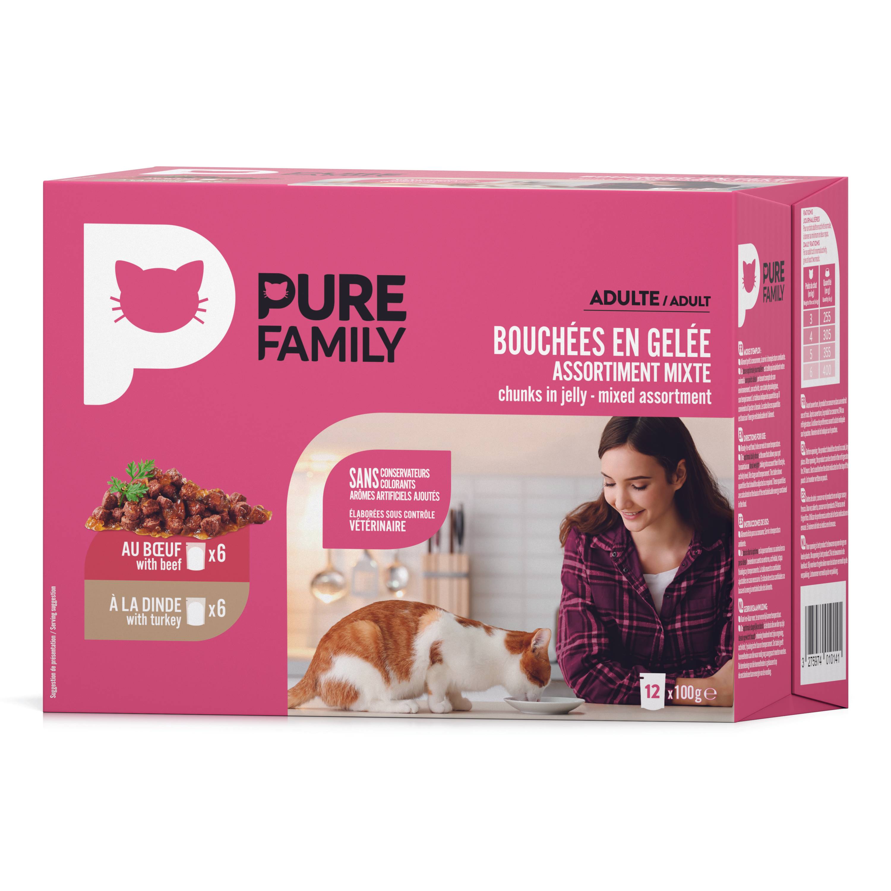 Pure Family - Bouchées en gelée chat bœuf/dinde 12 x 100 g - PURE FAMILY - Image 6