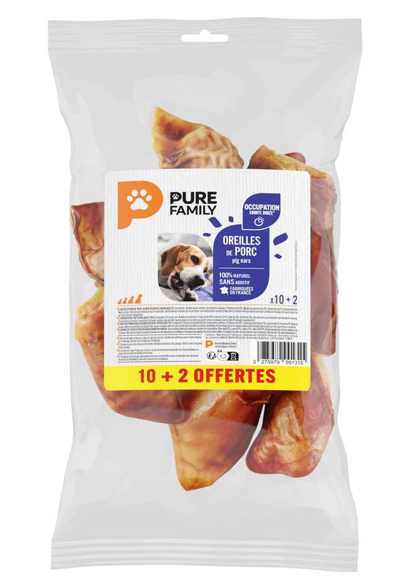Pure Family - Oreilles de porc à mâcher pour chien x10+2offerts - Pure Family - Image 2