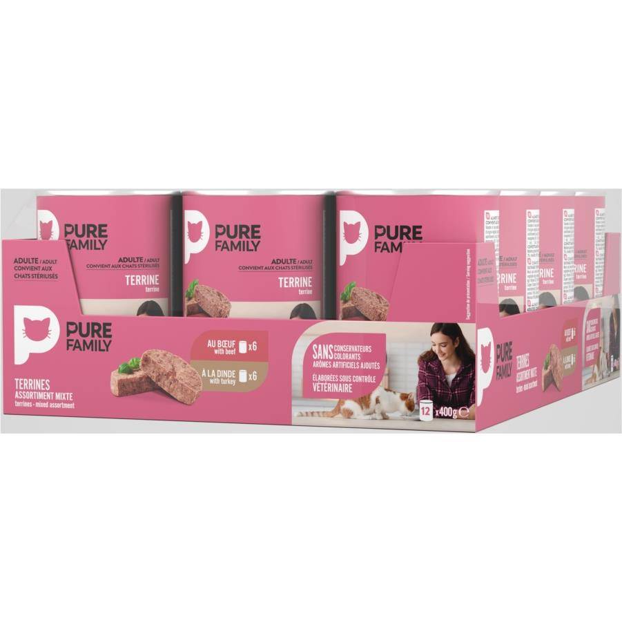 Pure Family - Terrines chat dinde/bœuf 12x400 g - PURE FAMILY - Image 2