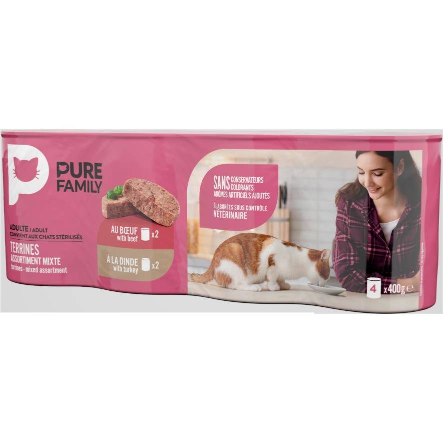 Pure Family - Terrines chat dinde/bœuf 4 x 400 g - PURE FAMILY - Image 2