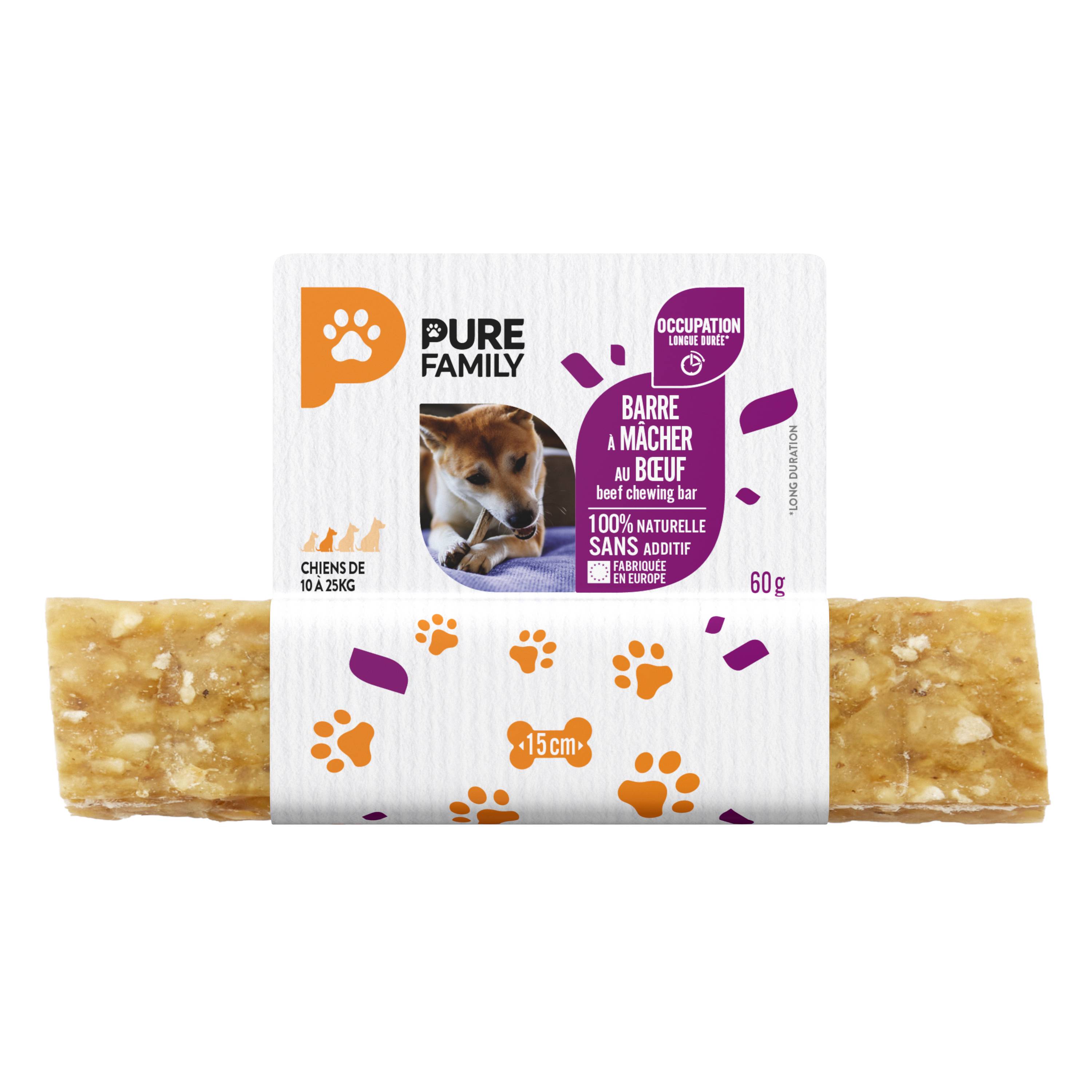 Pure Family - Barre à mâcher pour chien taille moyenne bœuf 1x175g - Pure Family - Imagen 1