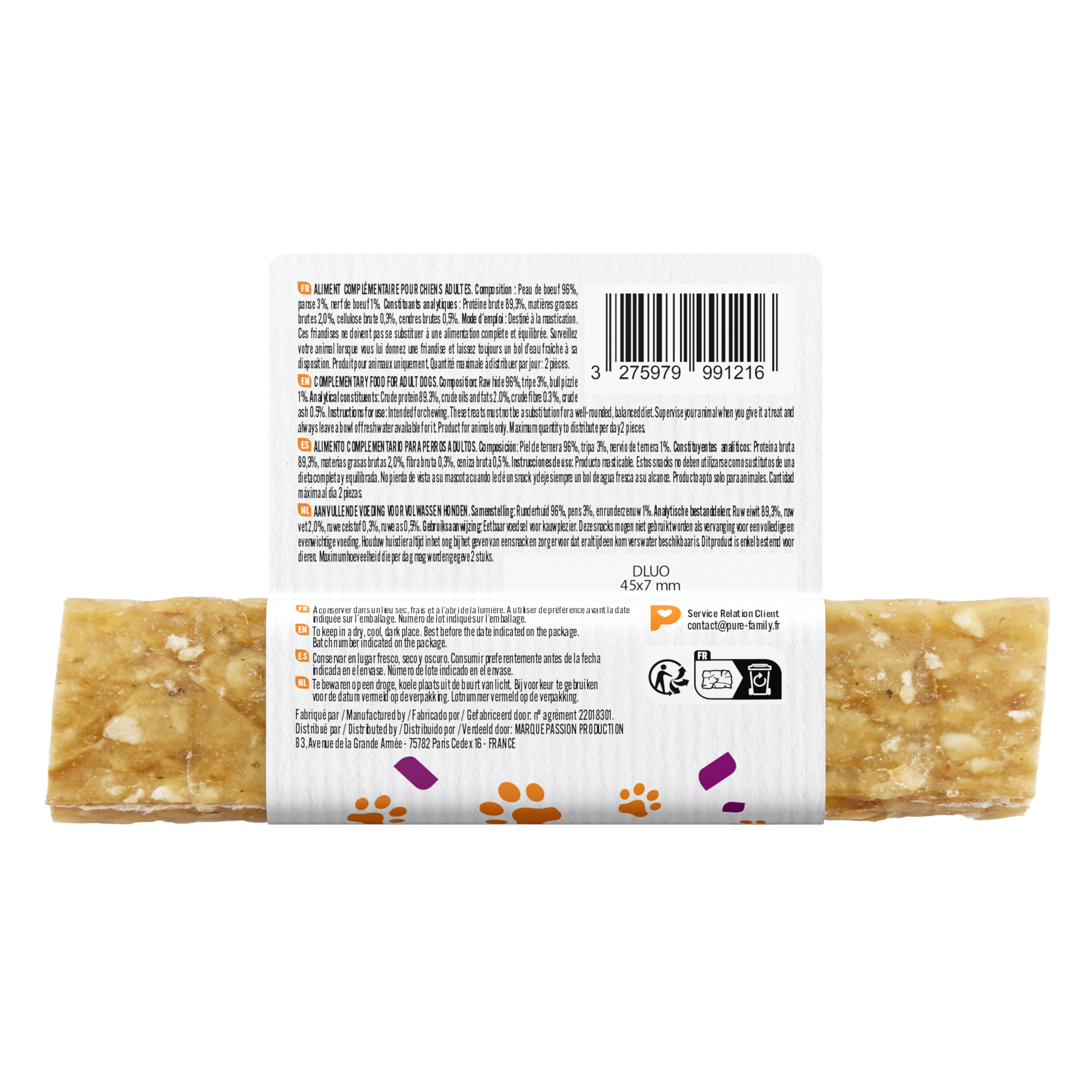 Pure Family - Barre à mâcher pour chien taille moyenne bœuf 1x175g - Pure Family - Imagen 2