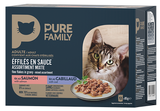 Pure Family - Effilés en sauce chat saumon/cabillaud 12 x 85 g - PURE FAMILY