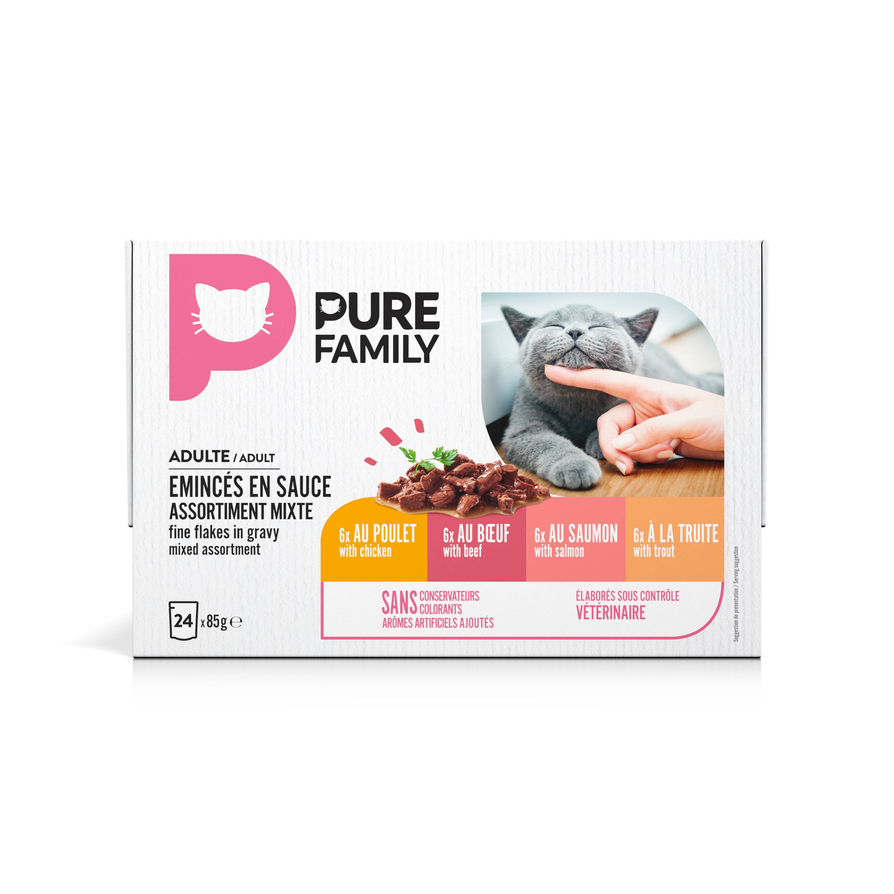 Pure Family - Emincés en sauce chat mixtes 24x85g - PURE FAMILY - Imagen 2