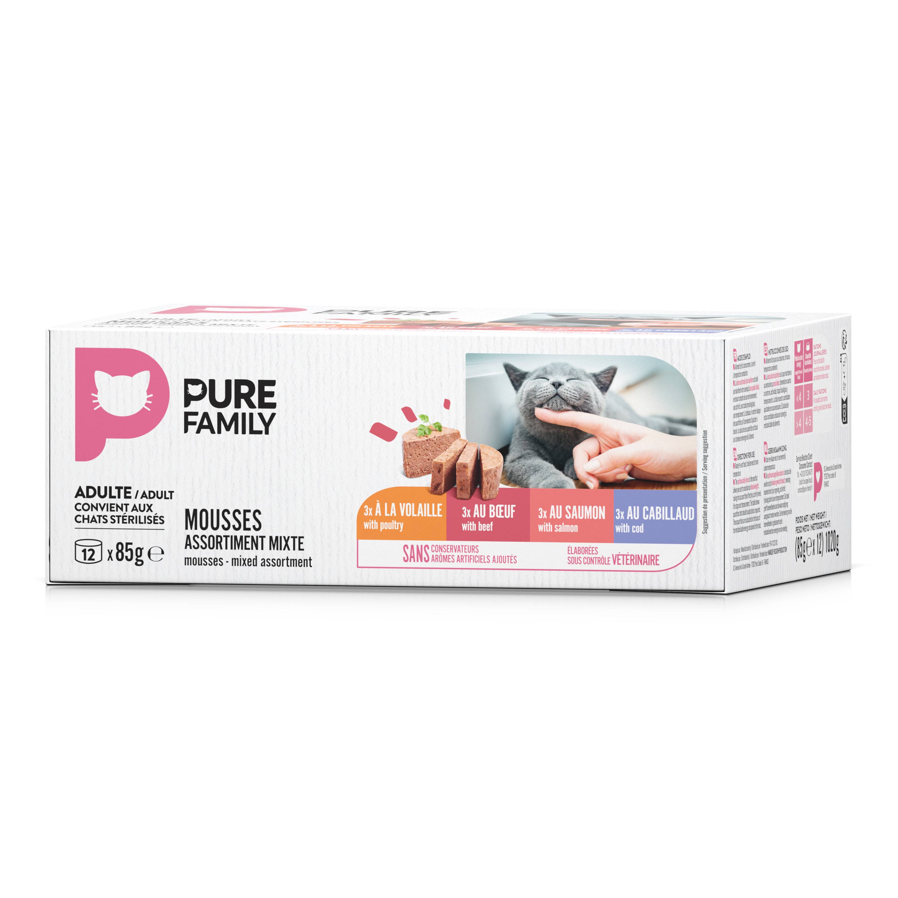 Pure Family - Mousses chat mixtes 12 x 85 g - PURE FAMILY - Image 2