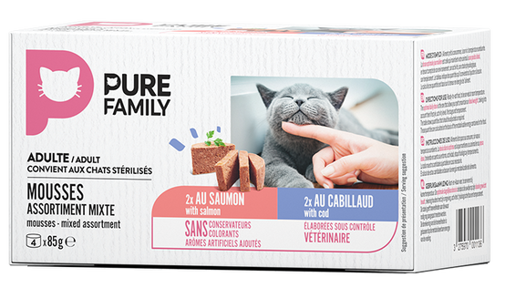 Pure Family - Mousses chat saumon/cabillaud 4x85g - Pure Family - Image 1
