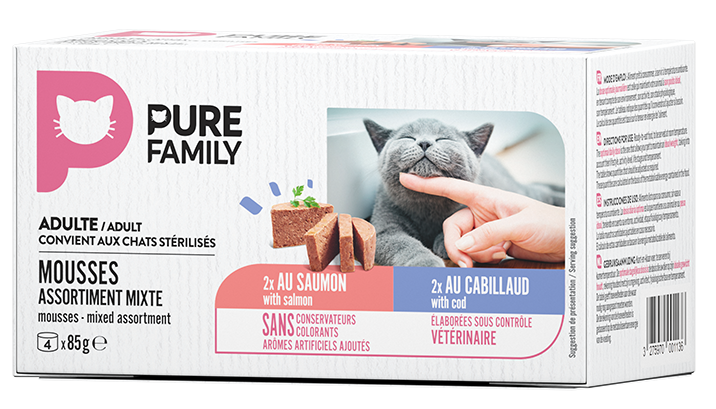 Pure Family - Mousses chat saumon/cabillaud 4 x 85 g - PURE FAMILY