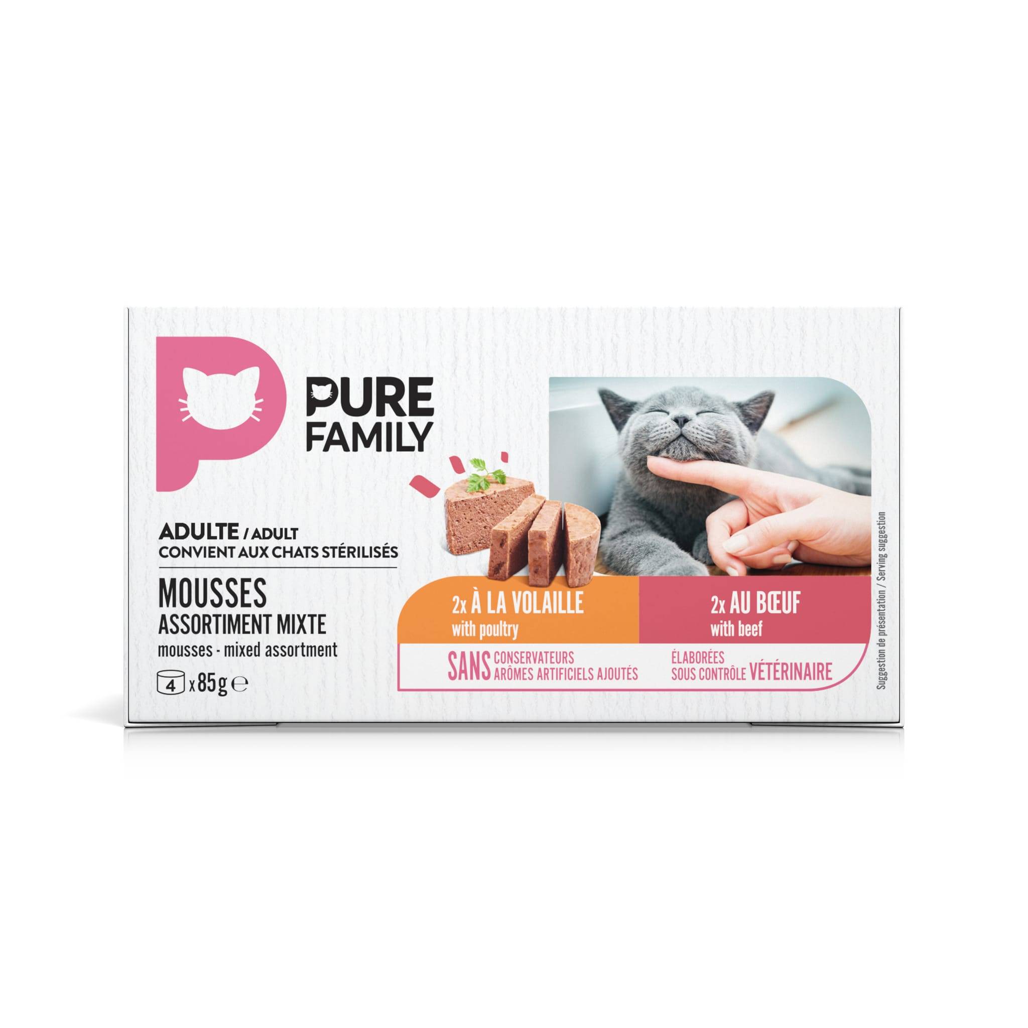 Pure Family - Mousses chat bœuf/volaille 4x85g - Pure Family - Image 1