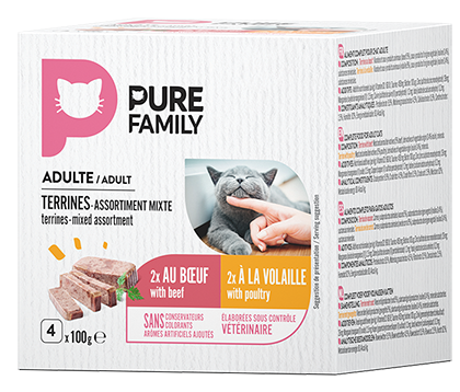 Pure Family - Terrines chat bœuf/volaille 4x100g - PURE FAMILY - Image 1