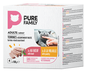 Pure Family - Terrines chat bœuf/volaille 4x100g - Pure Family