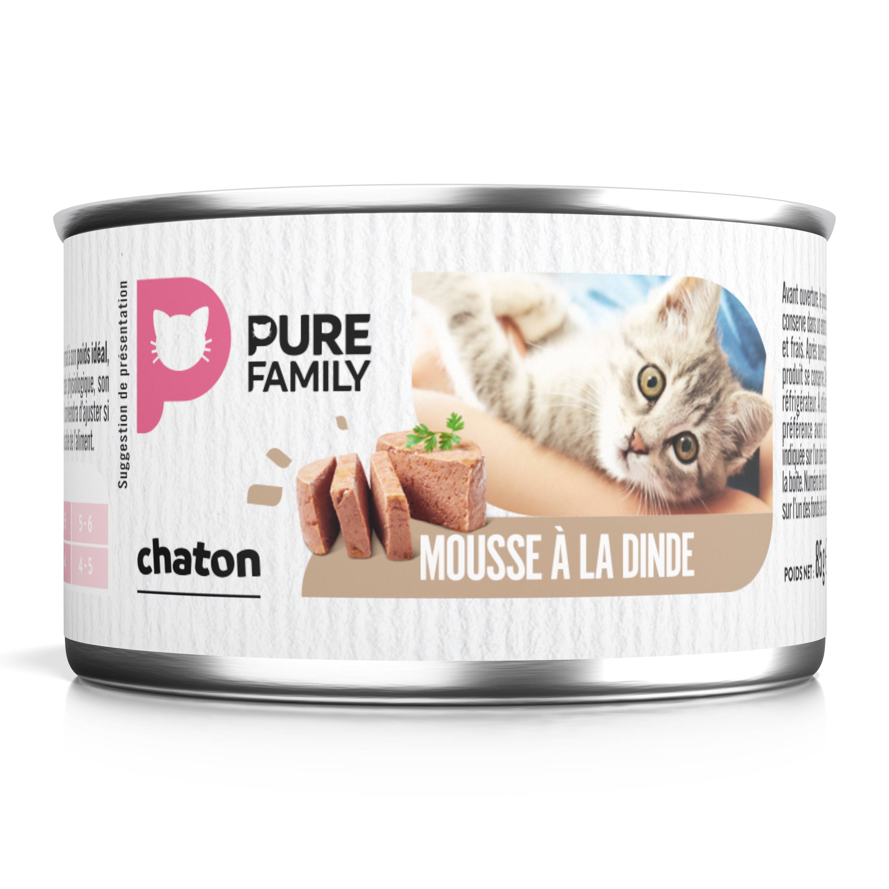 Pure Family - Mousses chaton sans céréales dinde 12 x 85 g - PURE FAMILY - Image 1