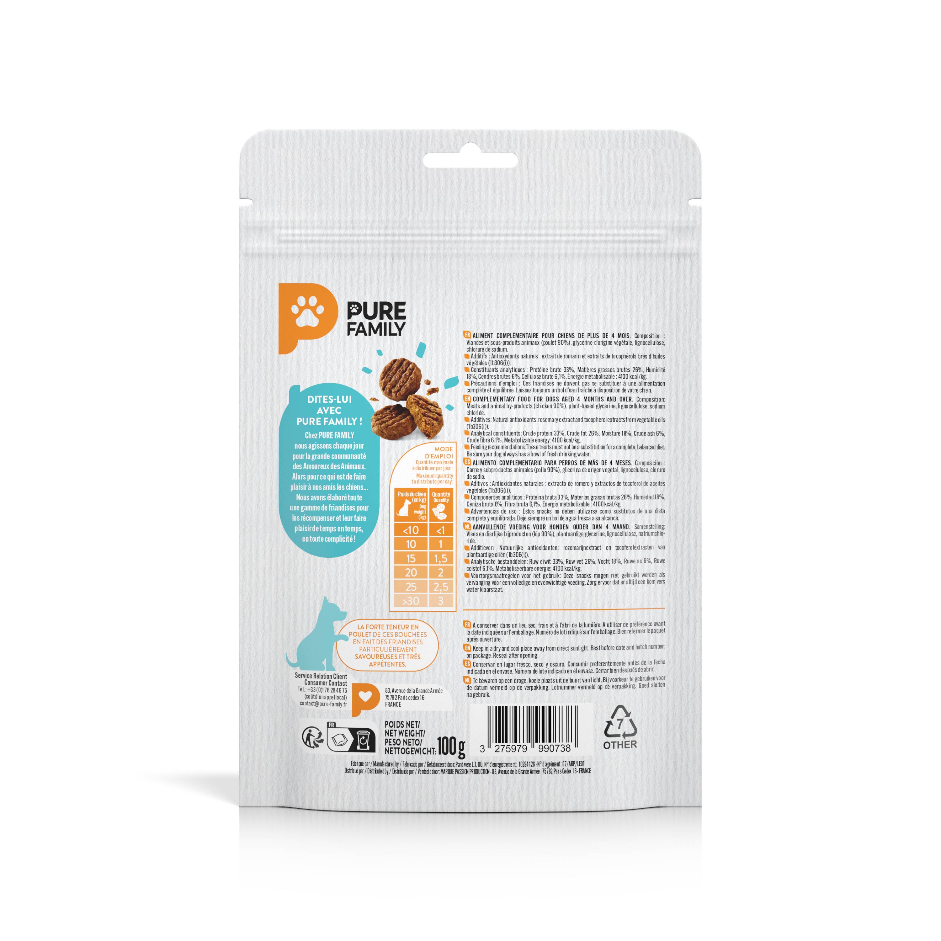 Pure Family - Bouchées poulet pour chien 100g - Pure Family - Image 1