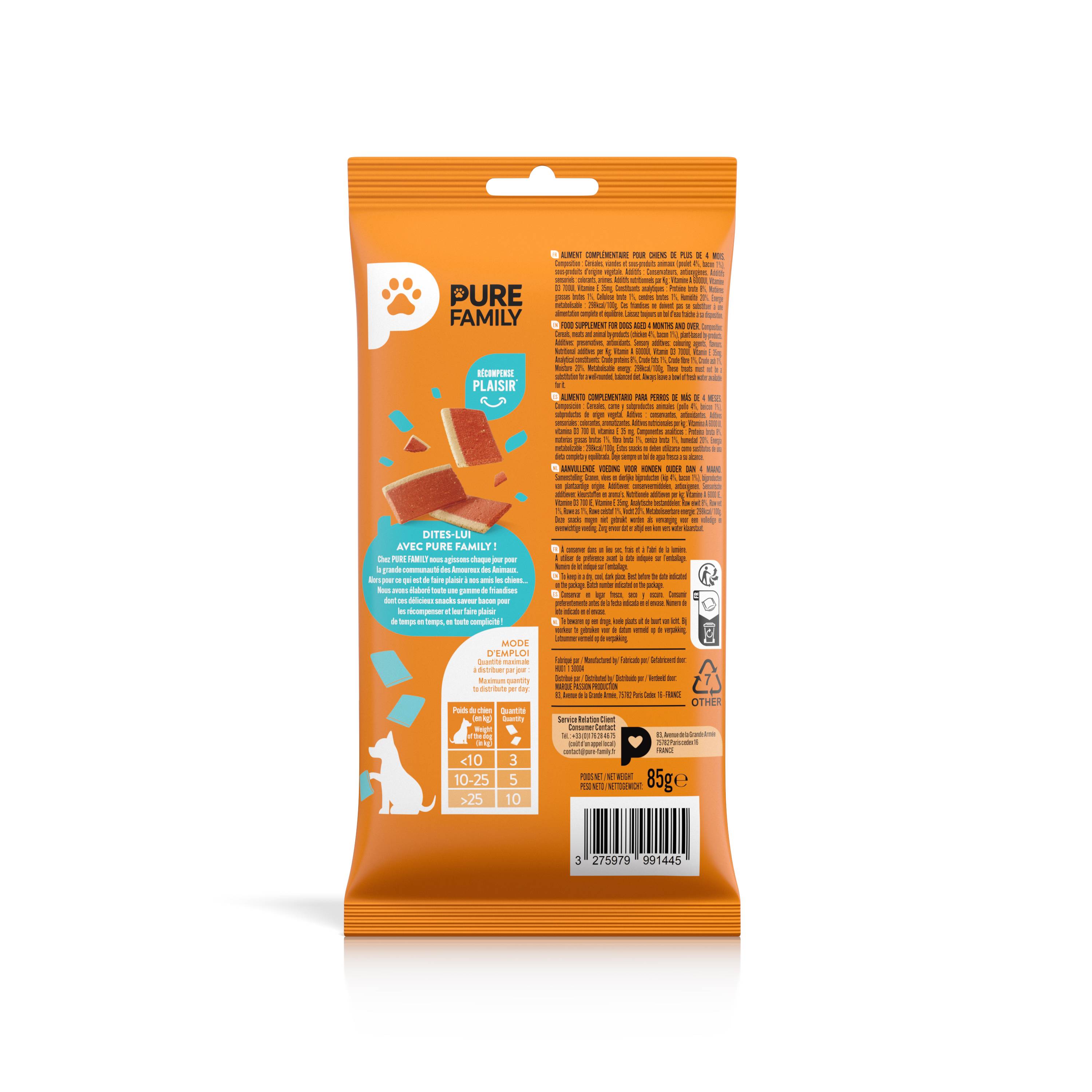 Pure - Snacks au bacon pour chien 85g - Pure Family - Imagen 2