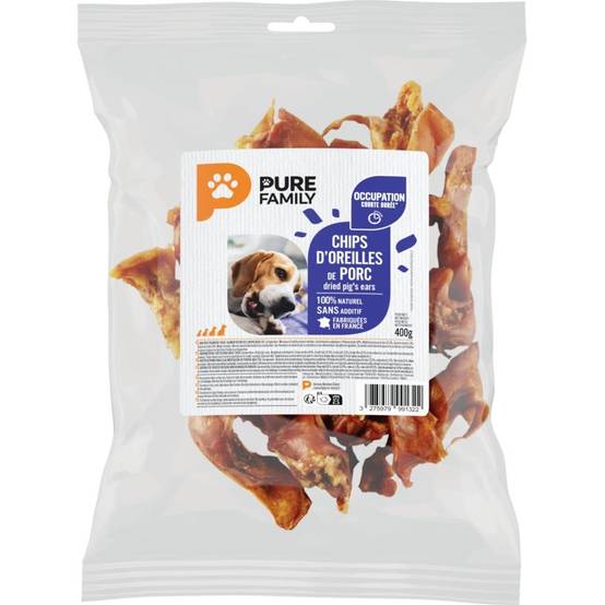 Pure Family - Chips oreilles porc à mâcher pour chien 400g - Pure Family
